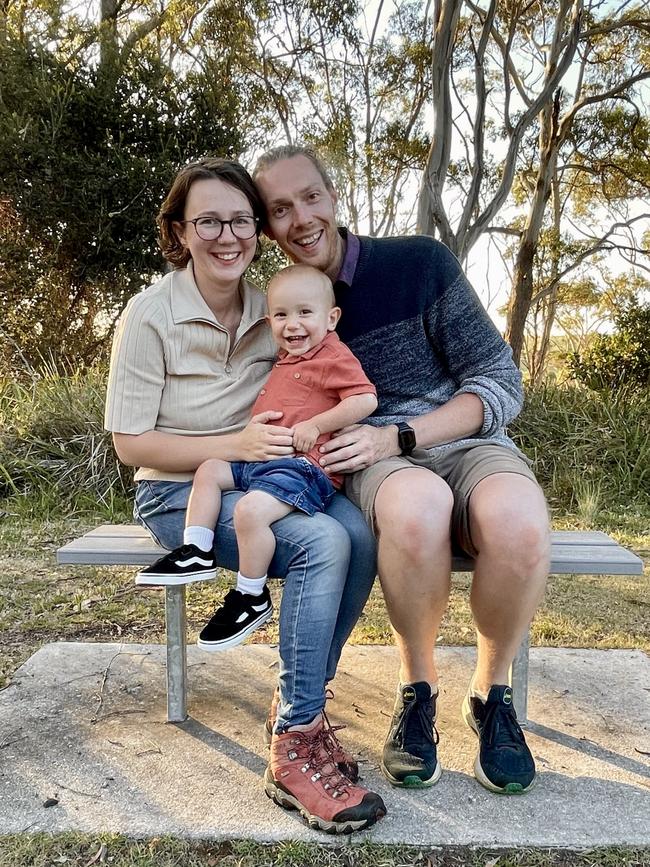 Mum Joanna Benjamin and Dad Nick van Essen with son George van Essen at a walking track near Devonport. Picture: Supplied