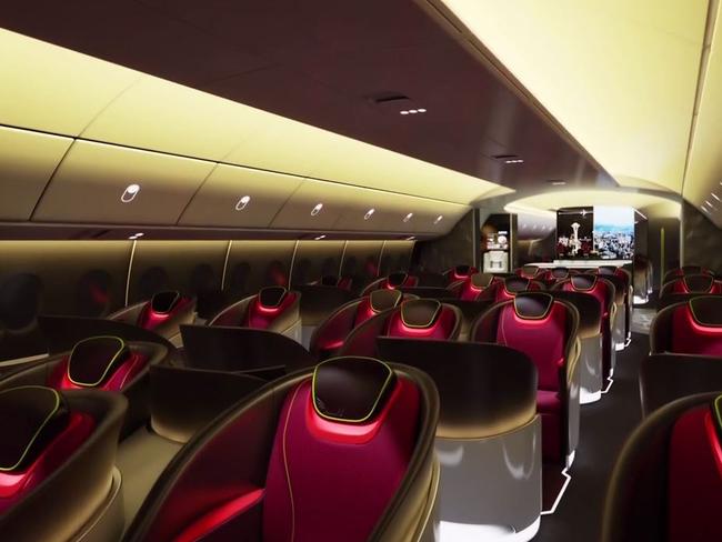 Different shades of mood lighting can be displayed on the ceiling and walls to help passengers feel relaxed. Picture: Boeing