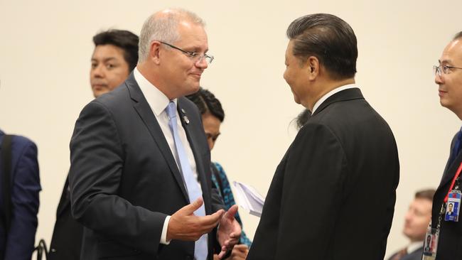 Scott Morrison with Chinese President Xi Jinping in Osaka, Japan, last year. Picture: Adam Taylor