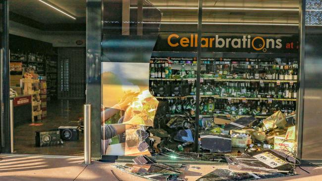 The aftermath of a ram raid on Cellarbrations in Zuccoli. Picture Glenn Campbell