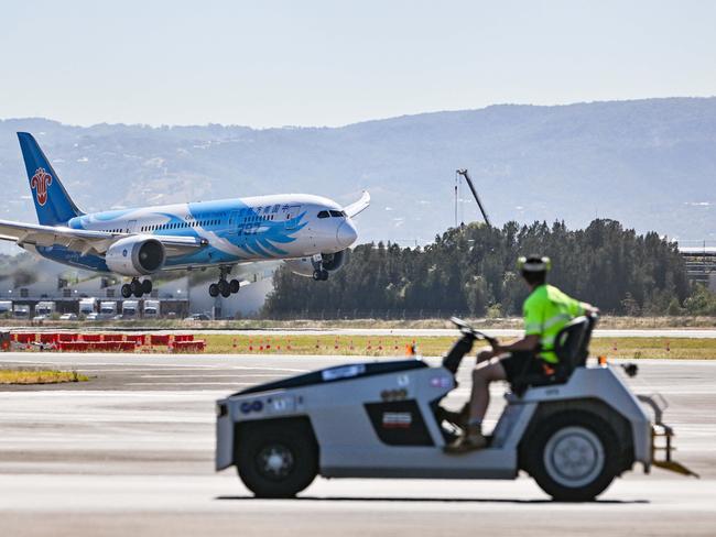 DECEMBER 12, 2024: The first China Southern flight makes its return to Adelaide. Picture: Brenton Edwards