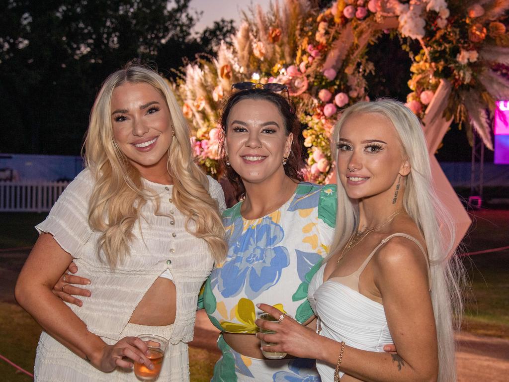 (From left) Shae Holman, Courtney Alexander and Georgia Willis. Toowoomba Carnival of Flowers Festival of Food and Wine. Friday, September 13, 2024. Picture: Nev Madsen