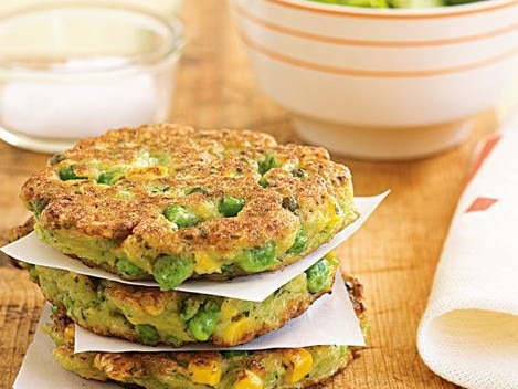 Corn, pea and ham patties.