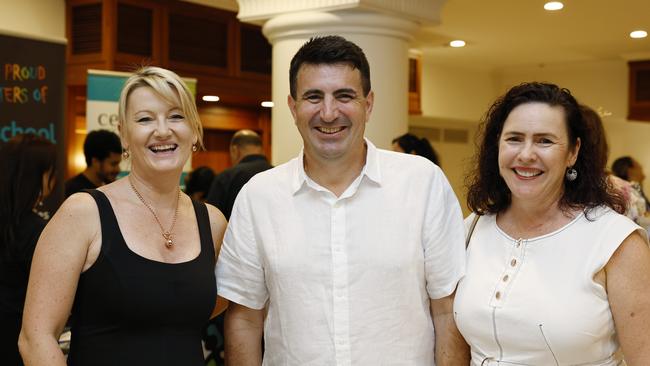 Eva Grabner, Nick Loukas and Melinda Loukas at the Cairns Chamber of Commerce Christmas lunch. Picture: Brendan Radke