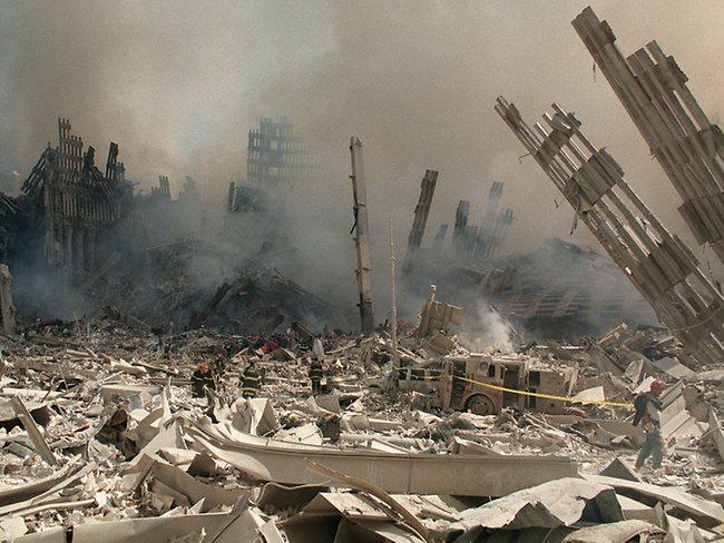 Firefighters working in rubble of World Trade Centre on September 11, 2001. AP