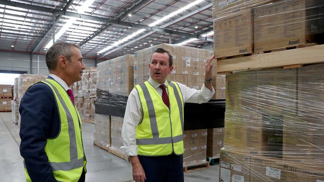 Premier of Western Australia Mark McGowan, right, and Western Australia Health Minister Roger Cook. Picture: AAP