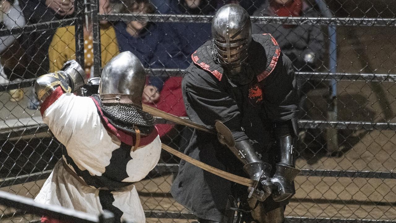 Mason Brown (right) of Brisbane Beasts against Sam Phillips of Sunshine Coast Vultures in men's longsword battle as Tyr's Warriors host Fight Knight. Picture: Kevin Farmer