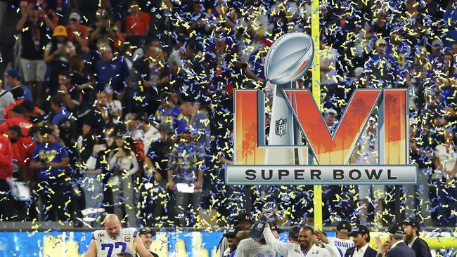 The Los Angeles Rams celebrate the win. Picture: Rob Carr/Getty