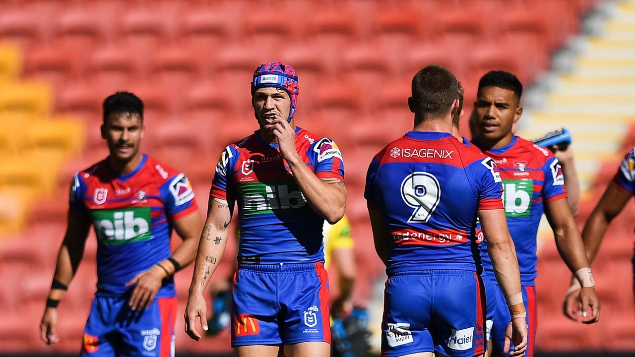 Newcastle Knights players at Suncorp Stadium. (Photo by Handout/NRL Photos)