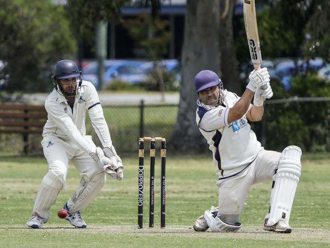 Narre South batsman Morteza Ali hits out. Picture: Valeriu Campan