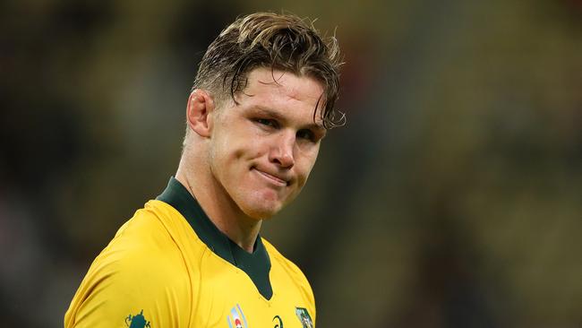 OITA, JAPAN - OCTOBER 19:  Michael Hooper of Australia looks dejected in defeat after the Rugby World Cup 2019 Quarter Final match between England and Australia at Oita Stadium on October 19, 2019 in Oita, Japan. (Photo by Dan Mullan/Getty Images,)