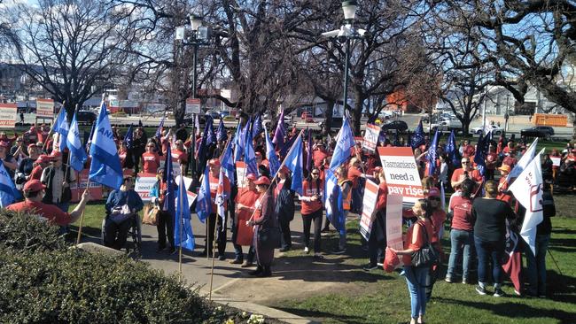 Public servants rallying outside Parliament House in Hobart. Picture: JACK PAYNTER