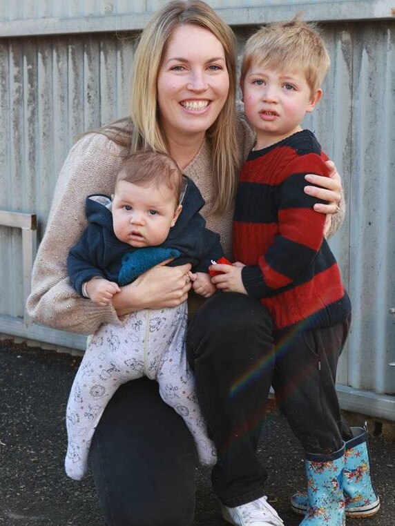 Jaimee Rogers with her sons Archer (four months) and Hudson (two).