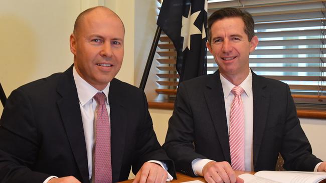 Treasurer Josh Frydenberg and Finance Minister Simon Birmingham say the Federal Budget is in a far better position than anyone could have hoped. Picture: Getty Images