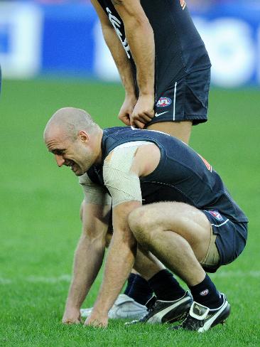 <p>Chris Judd after the loss to Sydney in the finals.</p>