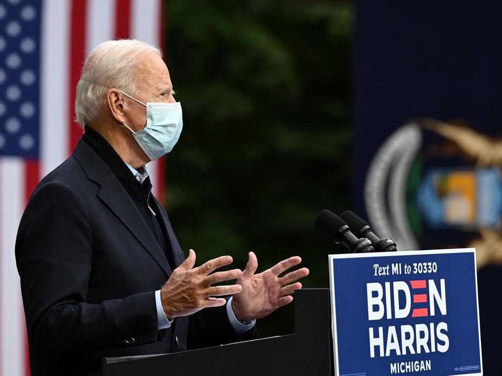 Just days before Donald Trump was diagnosed with COVID-19, he mocked Joe Biden for consistently wearing a mask. Picture: Jim Watson/AFP