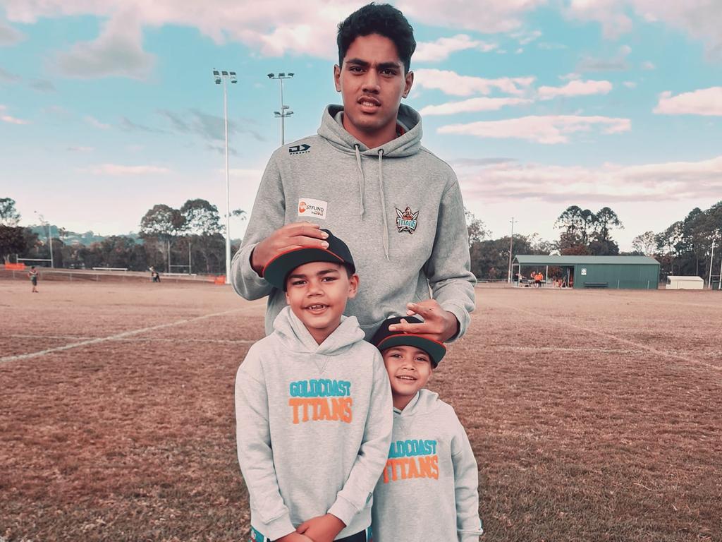 Rugby league player Joseph Pouniu with his cousins Braxton and Bentley. Picture taken from Facebook.