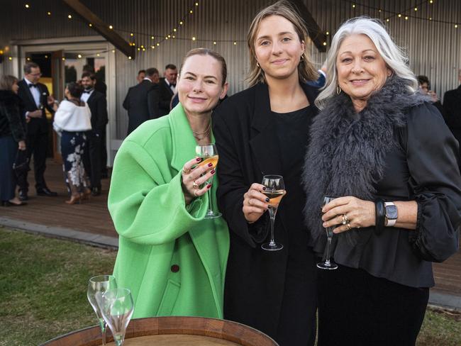 At LifeFlight Toowoomba Gala are (from left) Candy Browne, Sophie Frasle and Wendy Roche at The Goods Shed, Saturday. Picture: Kevin Farmer