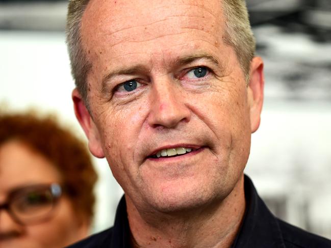 The Leader of the Opposition, Bill Shorten in Townsville meeting Emergency Services Personnel. Picture: Alix Sweeney