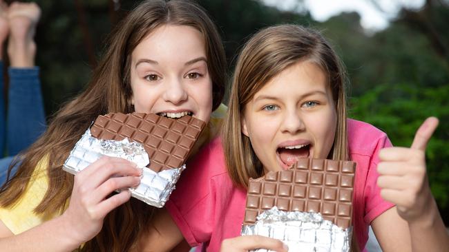 Lilly Koot, 13 and Lili Gay, 13, enjoying some chocolate. Picture: Sarah Matray