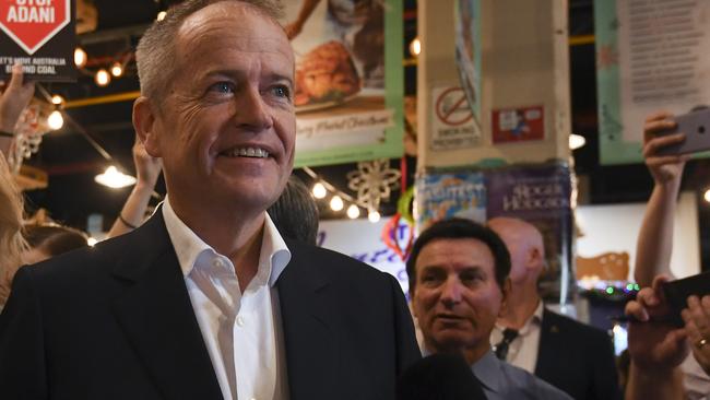 Opposition Leader Bill Shorten speaking to the media on Saturday ahead of Labor’s National Conference on Sunday at the Adelaide Convention Centre. AAP Image/Lukas Coch 