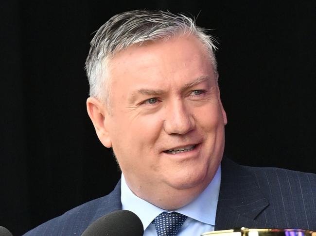 MELBOURNE, AUSTRALIA - OCTOBER 28: Eddie McGuire, Channel 9 personality speaking during the 2024 Melbourne Cup Carnival Launch at Flemington Racecourse on October 28, 2024 in Melbourne, Australia. (Photo by Vince Caligiuri/Getty Images)