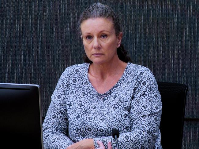 Kathleen Folbigg appears via video link during a convictions inquiry at the NSW Coroners Court, Sydney, Wednesday, May 1, 2019. An Inquiry continues into convictions of "baby killer" Kathleen Megan Folbigg. (AAP Image/Joel Carrett) NO ARCHIVING