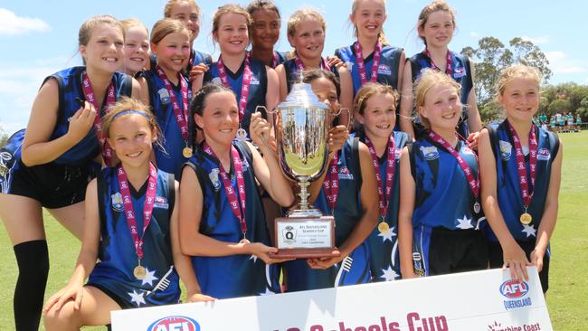 Mooloolaba primary girls won the AFLQ Schools Cup grand final over Oakleigh. Picture: Tom Threadingham