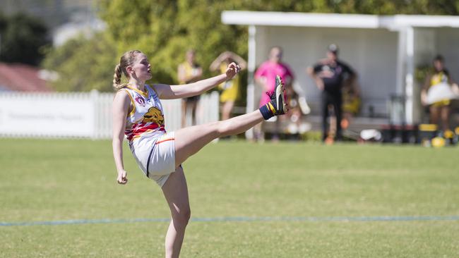 Lilly Wormald of University Cougars against Toowoomba Tigers in AFL Darling Downs Toowoomba Toyota Cup senior women grand final at Rockville Park, Saturday, September 2, 2023. Picture: Kevin Farmer