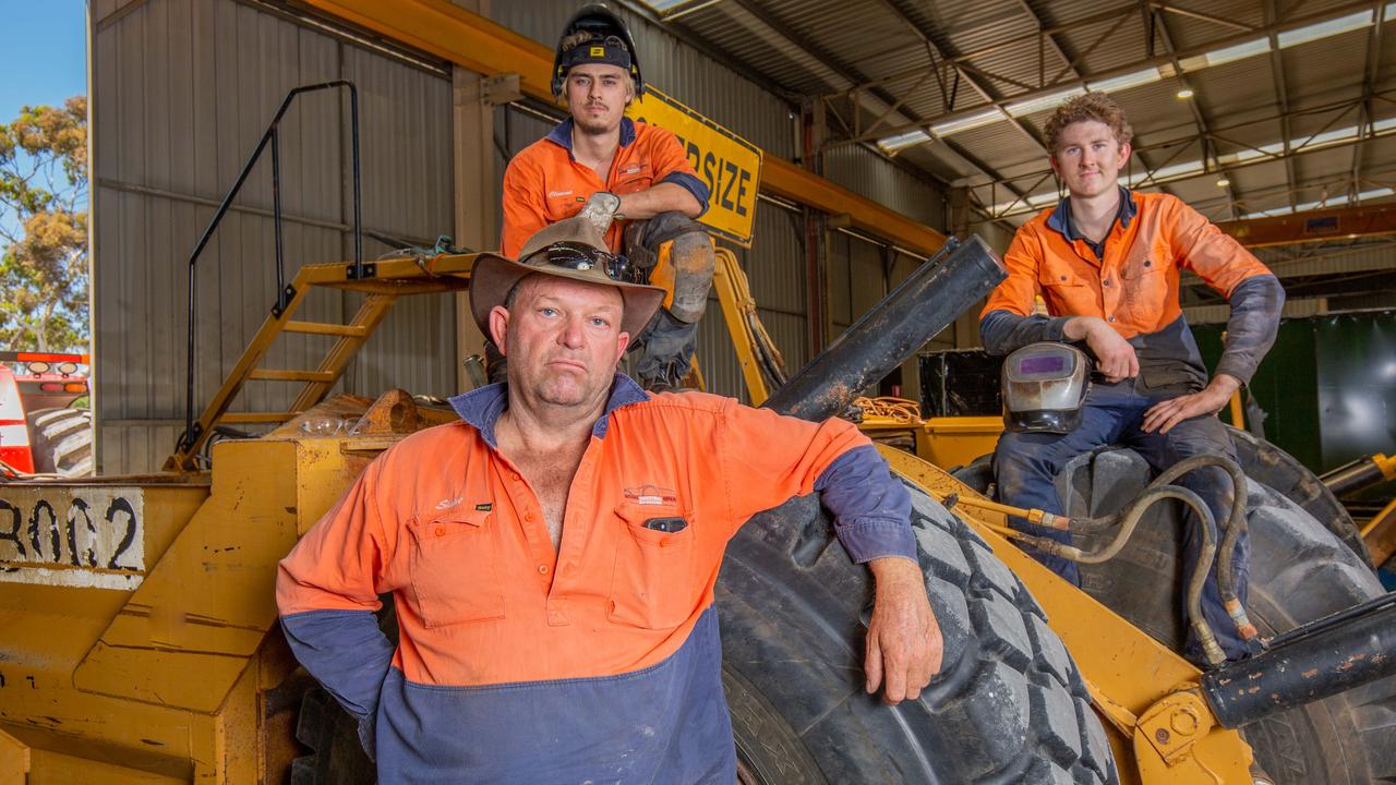 Owner of Tatiana Industrial Repairs, Shane Longbottom, with Clement Dinning and Toby Brown. Picture: Ben Clark