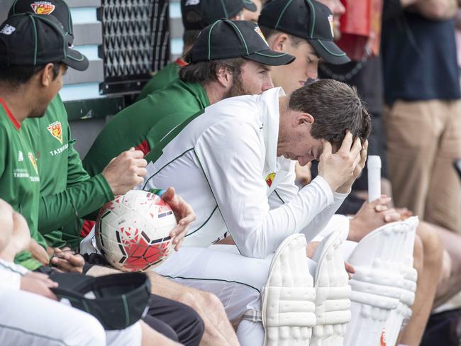 Photograph shows Tim Paine with Tas 2 team mates at Lindisfarne whilst waiting to bat. Picture Eddie Safarik