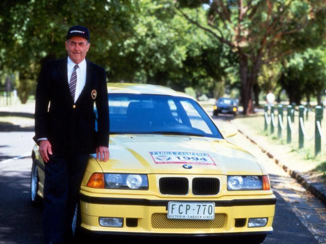  Former F1 world champion Sir Jack Brabham promoting the 1999 Targa Tasmania rally Picture: F/L MOTOR RACING 