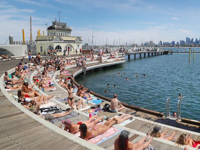 The stunning new pier at St Kilda Beach has recently reopened. It sits in stark contrast to other parts of the suburb. Picture: David Crosling