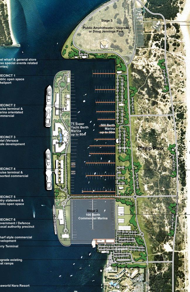 A mid-2000s proposal for a cruise ship terminal on The Spit.