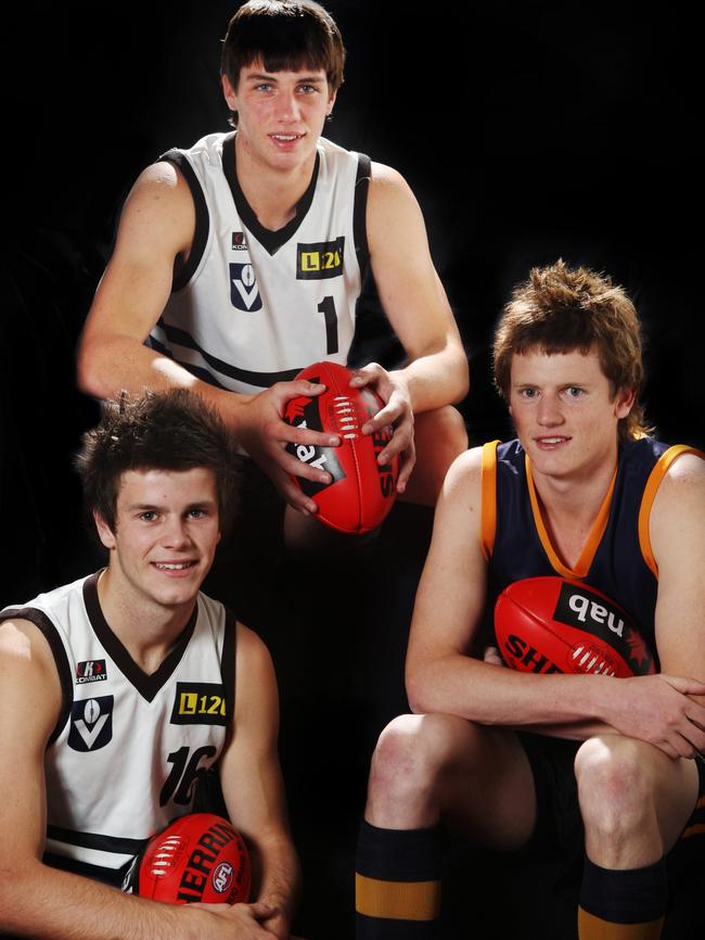 Matthew Kreuzer, Cale Morton and Trent Cotchin on draft night.