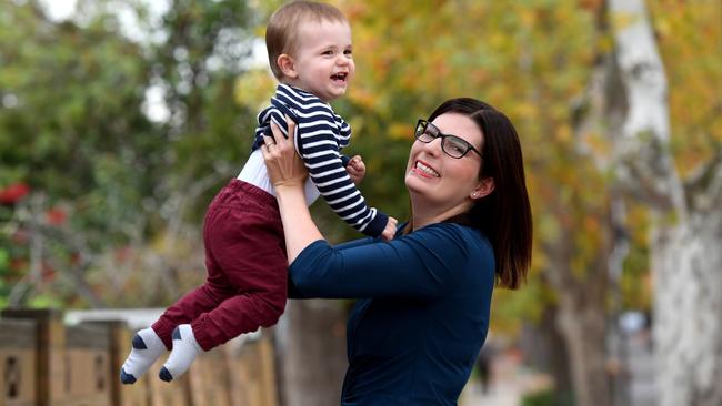 Incoming Labor Senator Marielle Smith with her son Benjamin, 15 months. Picture: Tricia Watkinson