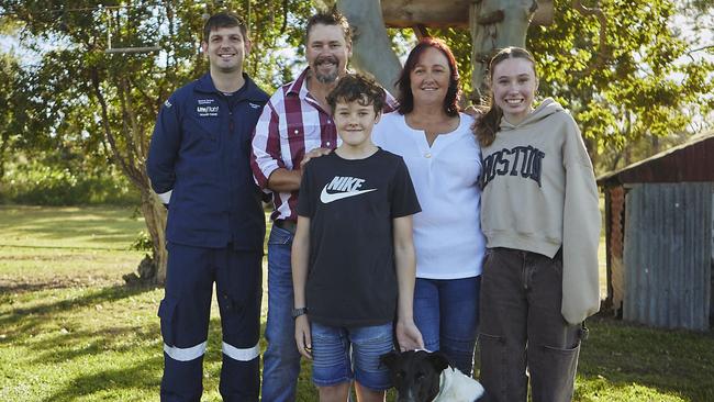 LifeFlight Critical Care Doctor Richard Parker catches up with Eli’s family: dad Matthew, Eli, mother Sarah-Jayne, and sister Michaela.