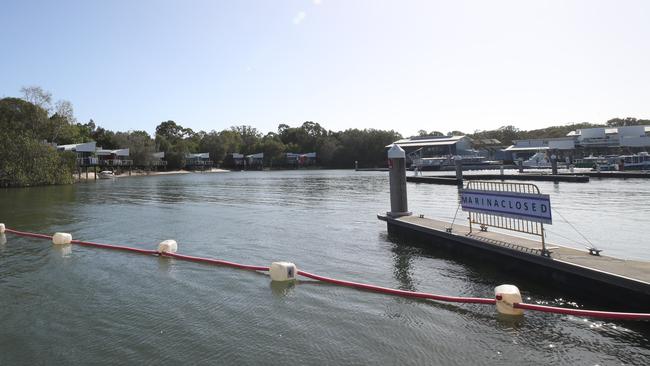 A boom blocking boat access to the marina at Couran Cove. Picture: Glenn Hampson