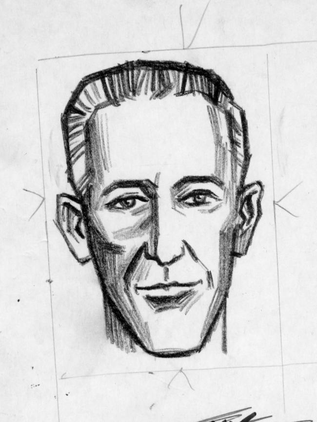 A 1966 sketch of the suspect witnesses claimed was with the children before they disappeared. Picture: Unidentified staff artist