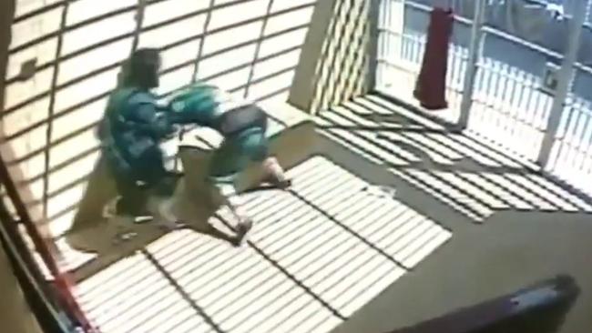 Brutal prison fight between Talal Alameddine on the left and Bassam Hamzy at Goulburn Supermax. Picture: Nine News