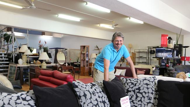 Scottys Trading Post has moved for the first time in 35 years. Owner Murray Alderson relaxes inside the new store. Picture: Glenn Hampson