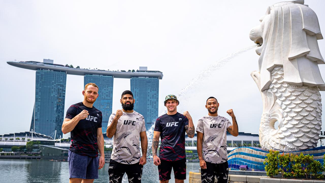 Australia’s Singapore fight crew (l-r) Jack Della Maddalena, Jacob Malkoun, Jake Mathews and Josh Culibao.