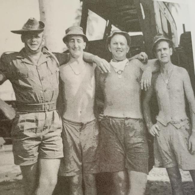 Battery driver Ron 'Tex' Bassan (left) during the Malayan Emergency with fellow drivers Bill Gallagher, Barry Marr and Ray Priestley. Picture: Supplied