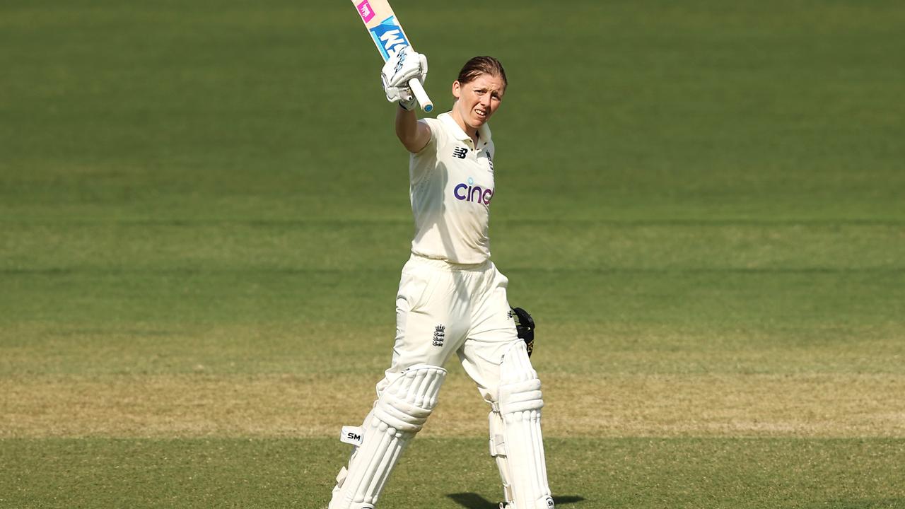 Heather Knight celebrates her century. Photo by Mark Kolbe/Getty Images