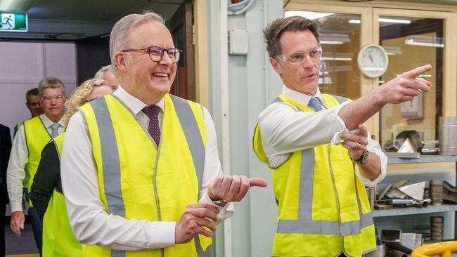 Anthony Albanese and NSW Premier Chris Minns at NSW TAFE's Hunter campus on Tuesday. Picture: X