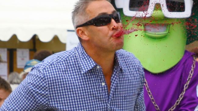 Onkaparinga CEO Mark Dowd spits wine at an event in 2012. Picture: CALEB SUTHERLAND