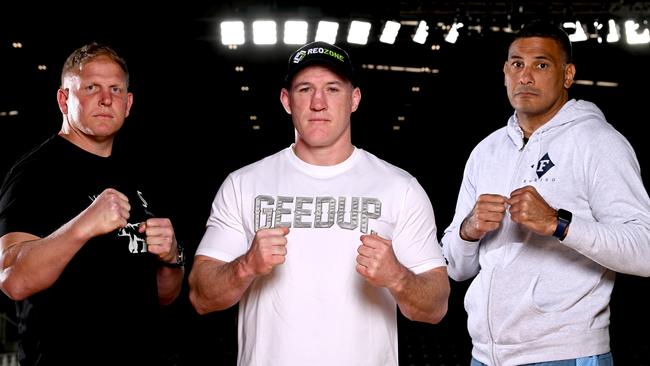 Paul Gallen, centre, will fight Ben Hannant and Justin Hodges on the same night. Picture: Bradley Kanaris/Getty Images