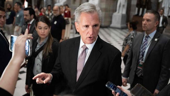 Ousted US House Speaker Kevin McCarthy speaks to the media at the US Capitol in Washington DC.