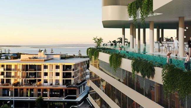 Artist impression of the $200m, 27-storey development proposal for Wynnum's CBD from Hambros.