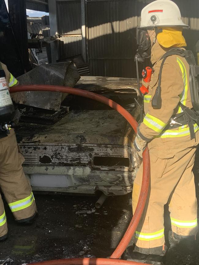 A car destroyed in a $1m shed fire at Waterloo Corner. Picture: Supplied/CFS